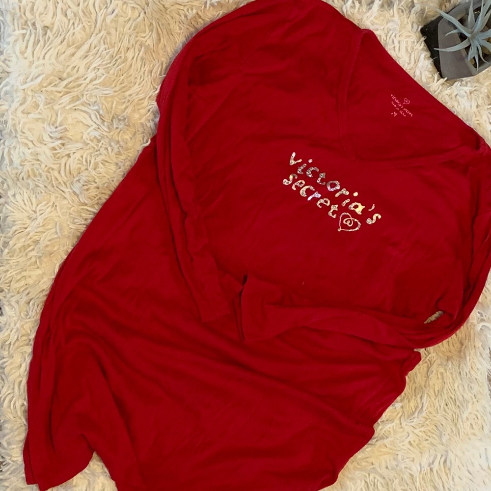 Red Victoria's Secret Night Shirt Rhinestones SZ M